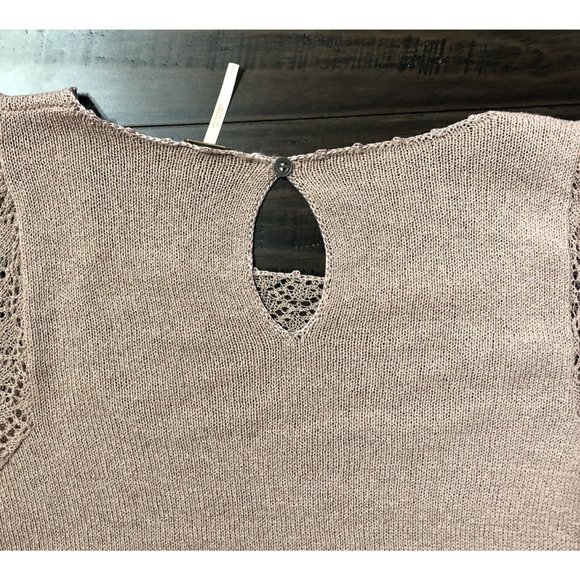 Free People Crochet Sleeve Sweater S Small Pink Mauve Open Knit Fitted Preppy - Picture 6 of 10